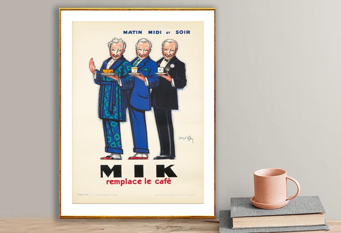 Mik Replaces Coffee French Morning Drink Vintage Advertising Poster