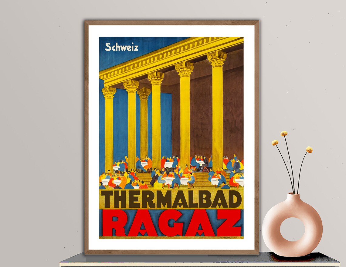 Thermalbad Ragaz Switzerland Vintage Travel Poster