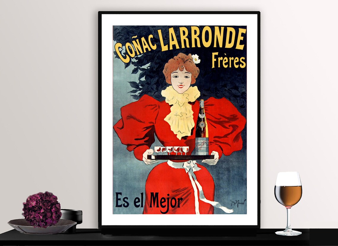 Cognac Larronde Frères Es el Mejor Vintage Spanish Drink Poster
