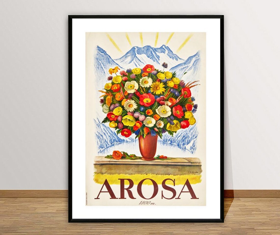Arosa Switzerland Alpine Flowers 1800m Mountain Vintage Travel Poster - Image 3