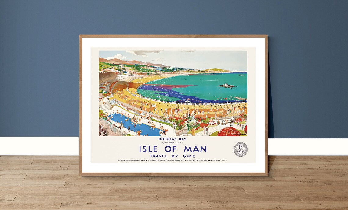Douglas Bay Isle of Man Travel by GWR Vintage British Poster