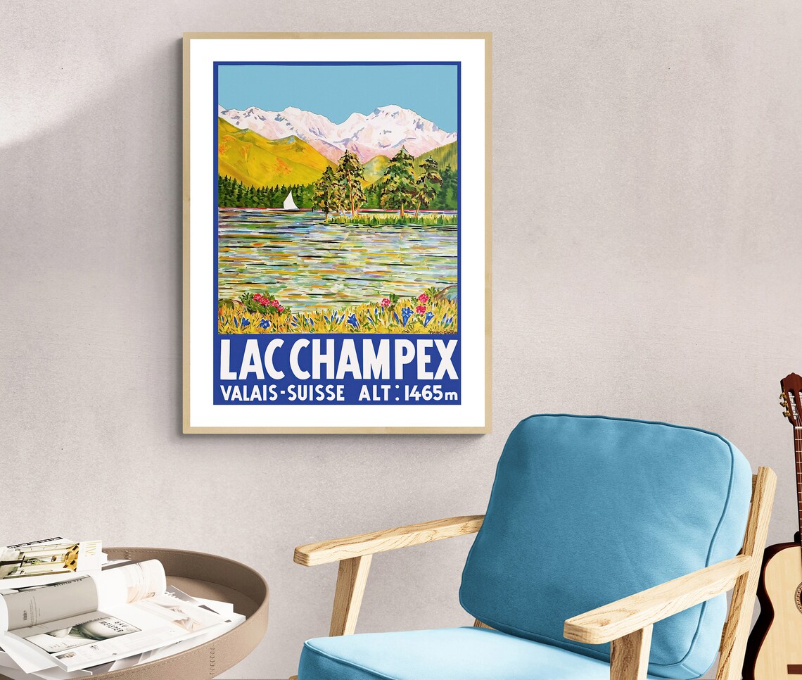 Lac Champex Suisse Vintage Travel Poster, Alpine Lake - Image 2