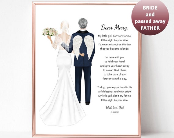Dear Mary Passed Away Father Angel Wings Lace Bride Wedding Poem Poster