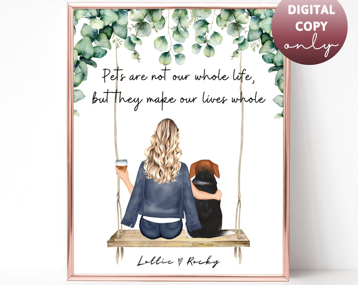 Woman And Her Dog On A Wooden Swing Eucalyptus Pet Quote Poster