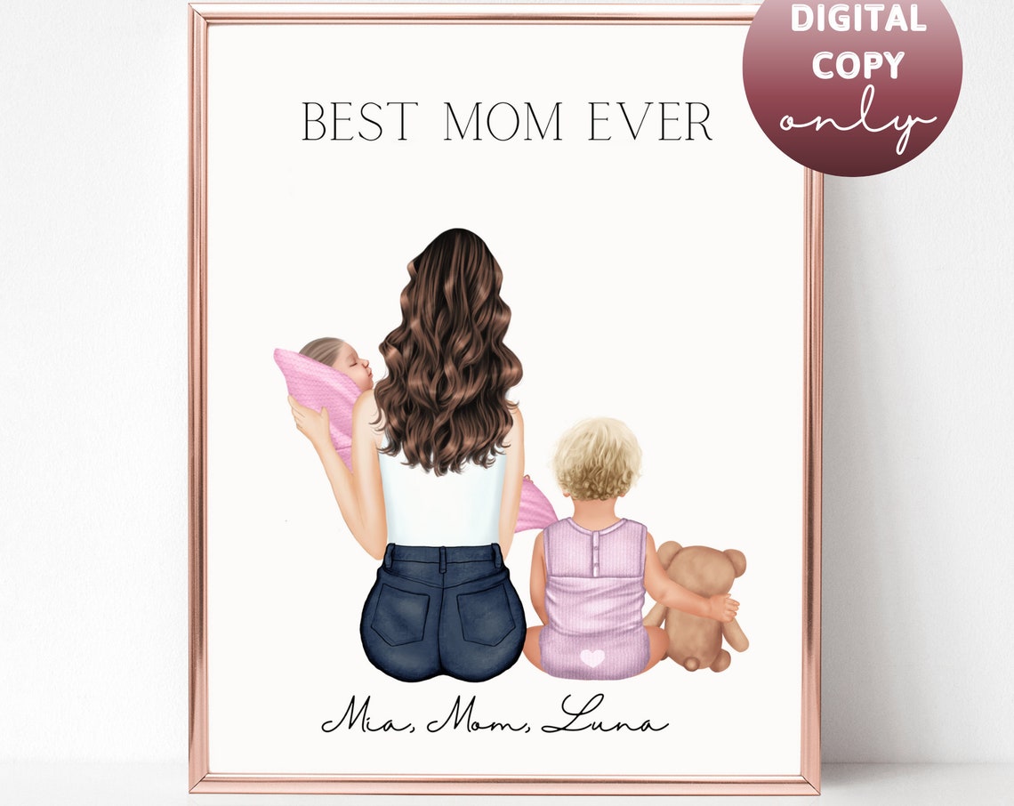 Best Mom Ever Mother with Two Children Custom Portrait Poster