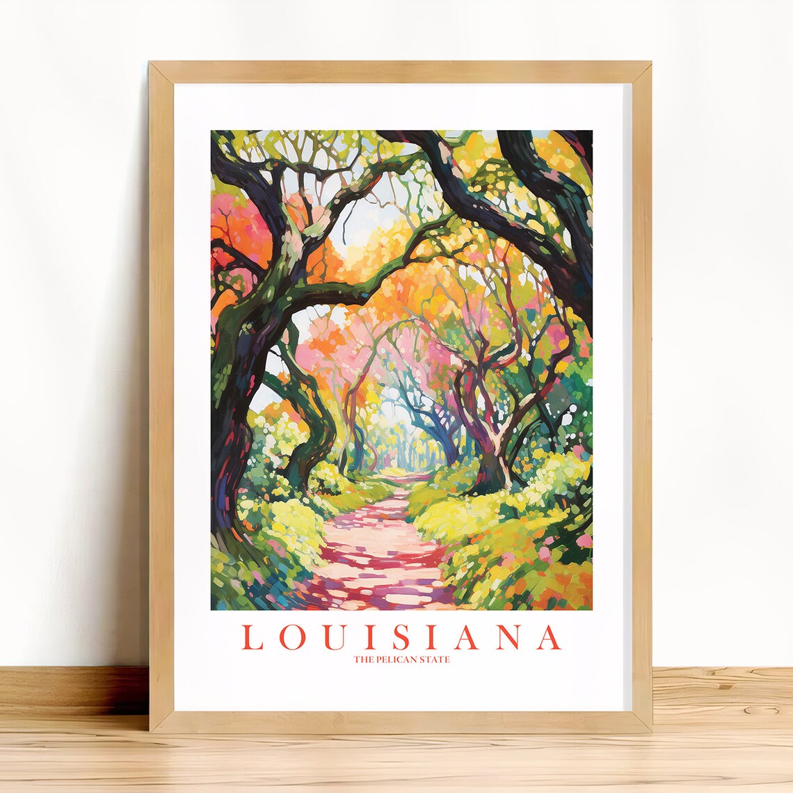 Louisiana Retro Travel Poster, Pelican State Landscape