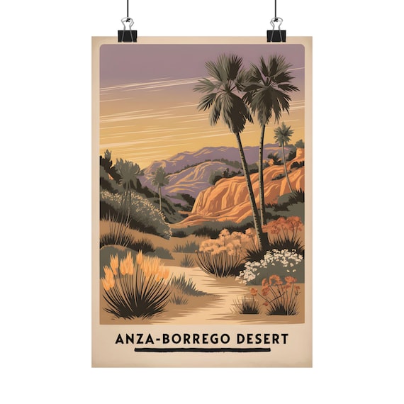 Anza-Borrego Desert Vintage Travel Poster Palms Canyon Sunset Scene