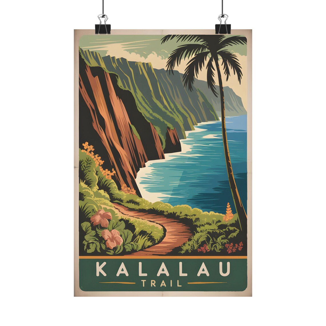 Kalalau Trail Vintage Hawaii Landscape Art Print