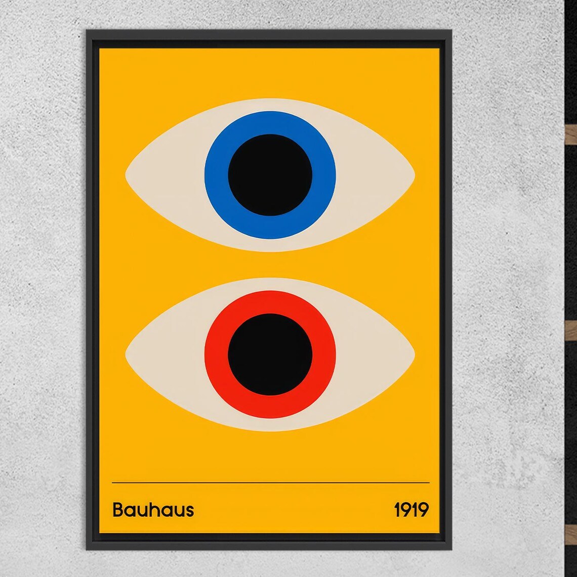 Bauhaus 1919 Geometric Eyes Mustard Yellow Modernist Art Poster