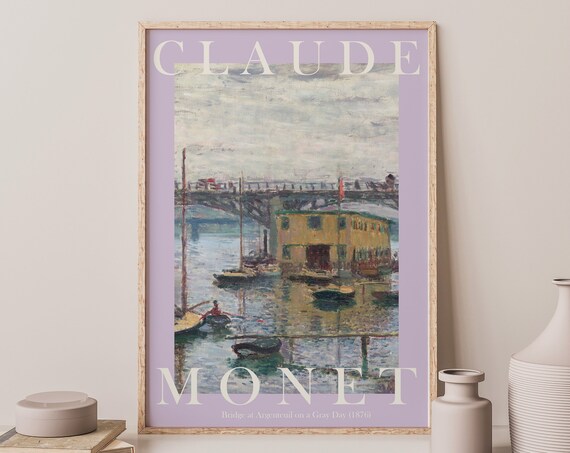 Claude Monet Bridge At Argenteuil 1876 Gray Day Seine Boats Poster
