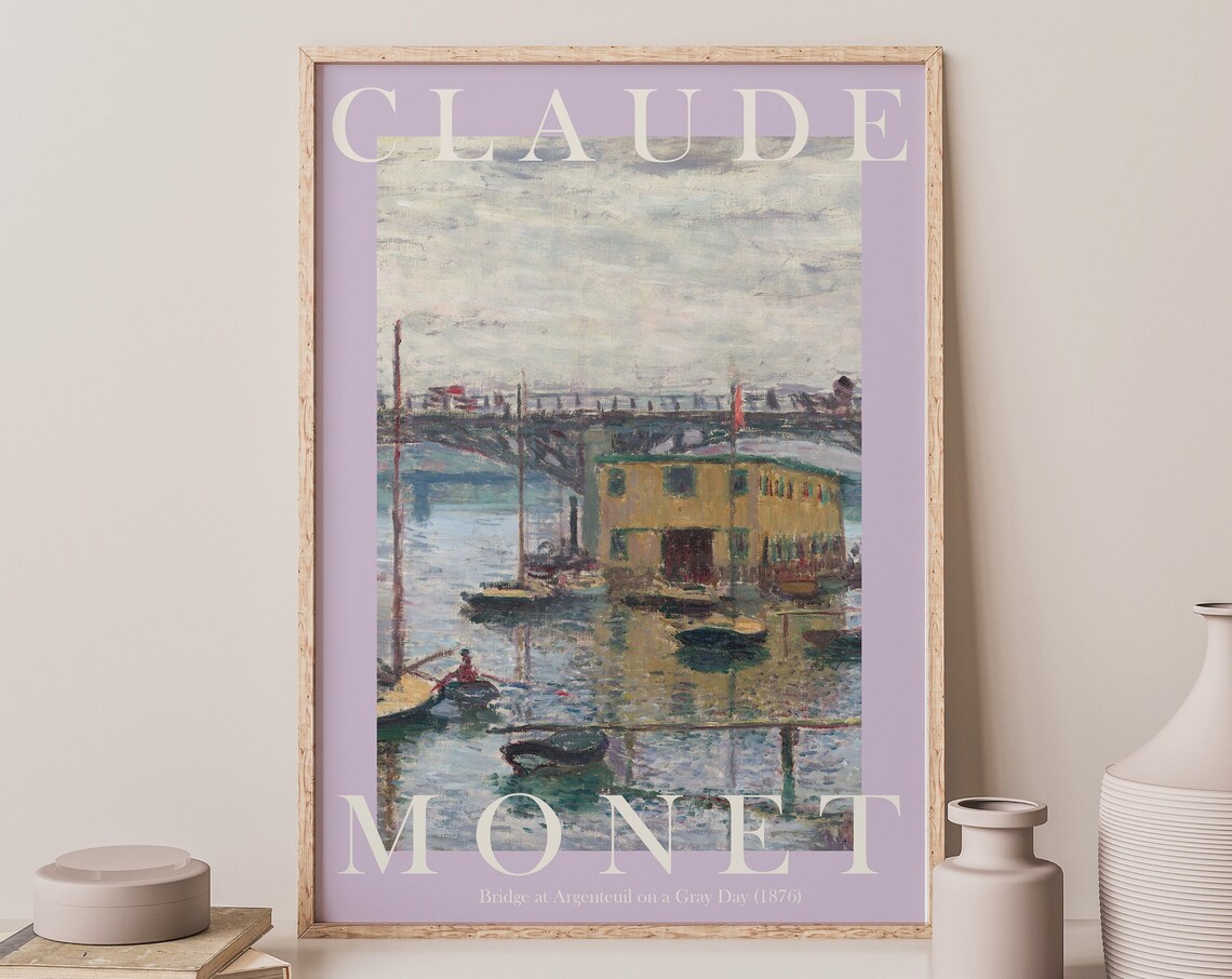 Claude Monet Bridge At Argenteuil 1876 Gray Day Seine Boats Poster