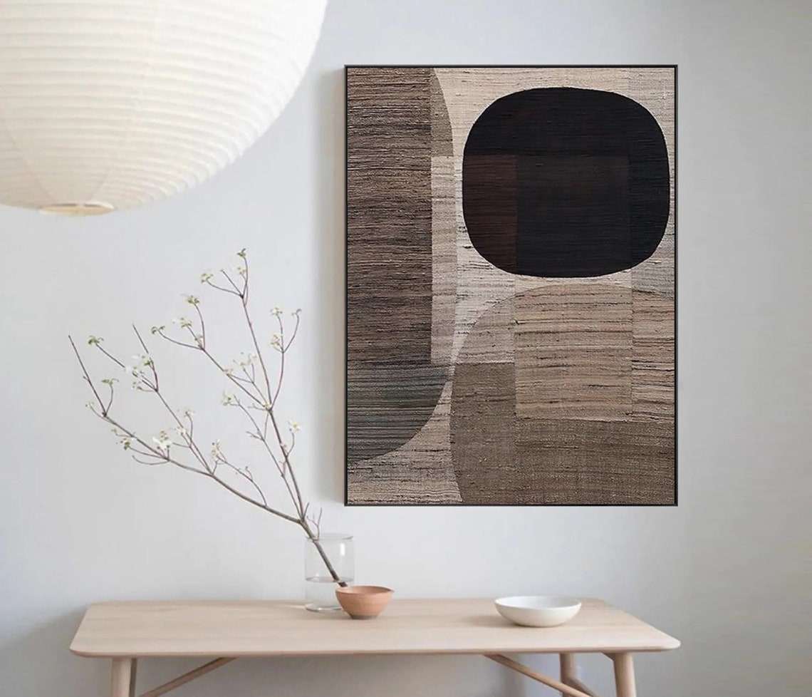 Neutral Beige Abstract Textured Painting Beige Wall Art Black Beige Wabi Sabi Wall Art Modern Abstract Painting Neutral Minimalist Painting - Image 5