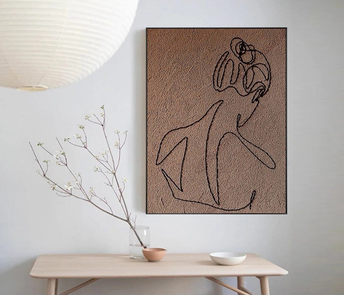 Brown Abstract Line Face Drawing Minimalist Boho Wall Poster - Image 5