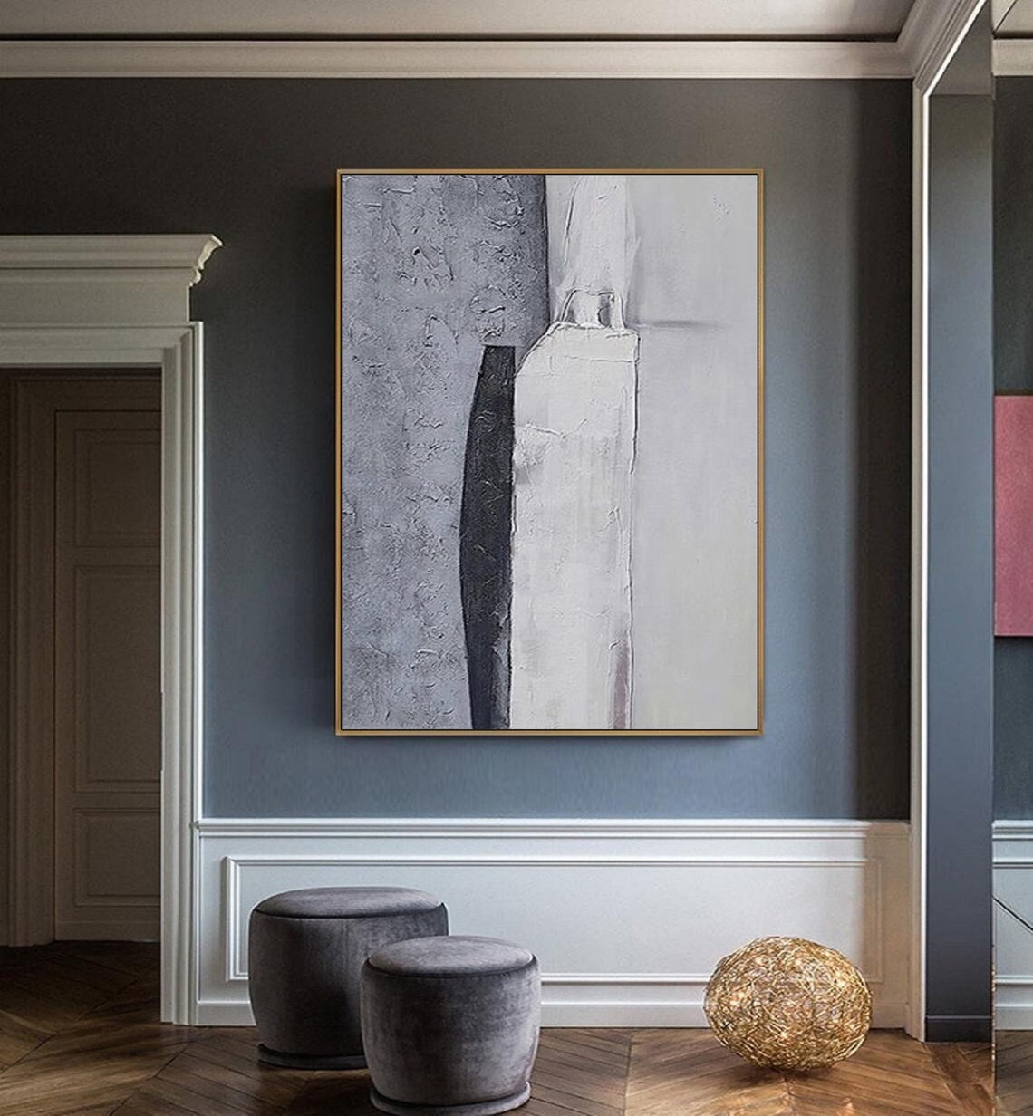Gray Black White Vertical Column Abstract Modern Moody Art Poster - Image 3