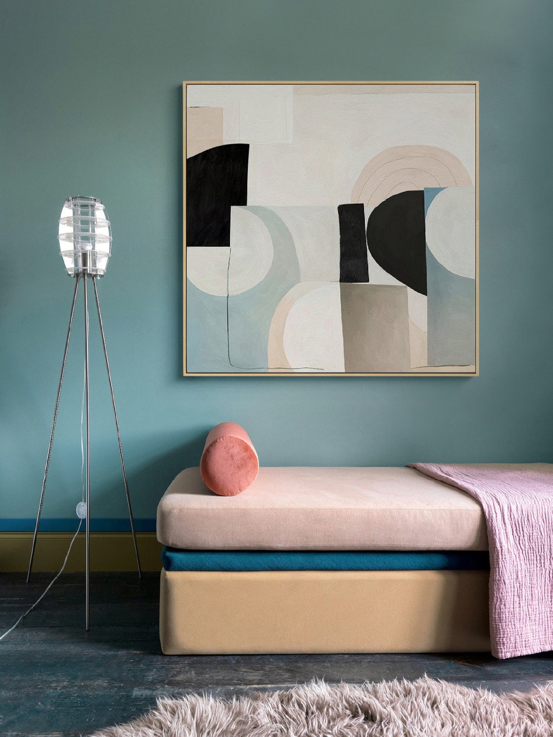 Original Beige Abstract Painting On Beige Pink Minimalist Wall Art Beige Wall Art Oil Painting Custom Abstract Wall Art - Image 3