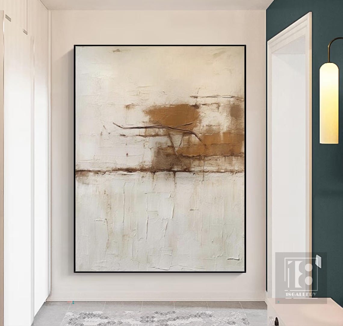 Rust Wash and Cracked Lines on Aged Ivory Distressed Art Poster - Image 3