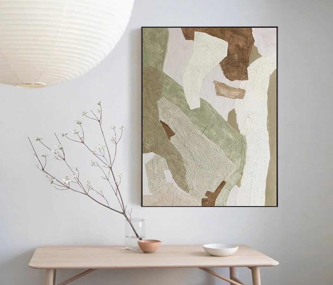 Abstract Sage Green Cream and Brown Patchwork Shape Painting Poster - Image 5
