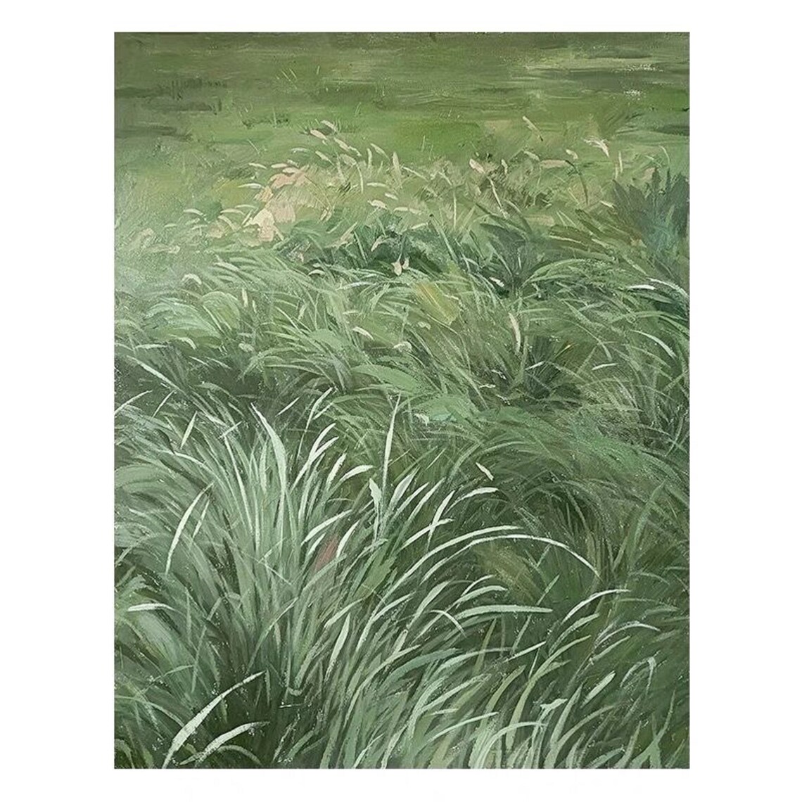 Green Grass Blades Abstract Nature Textured Meadow Painting Poster - Image 3