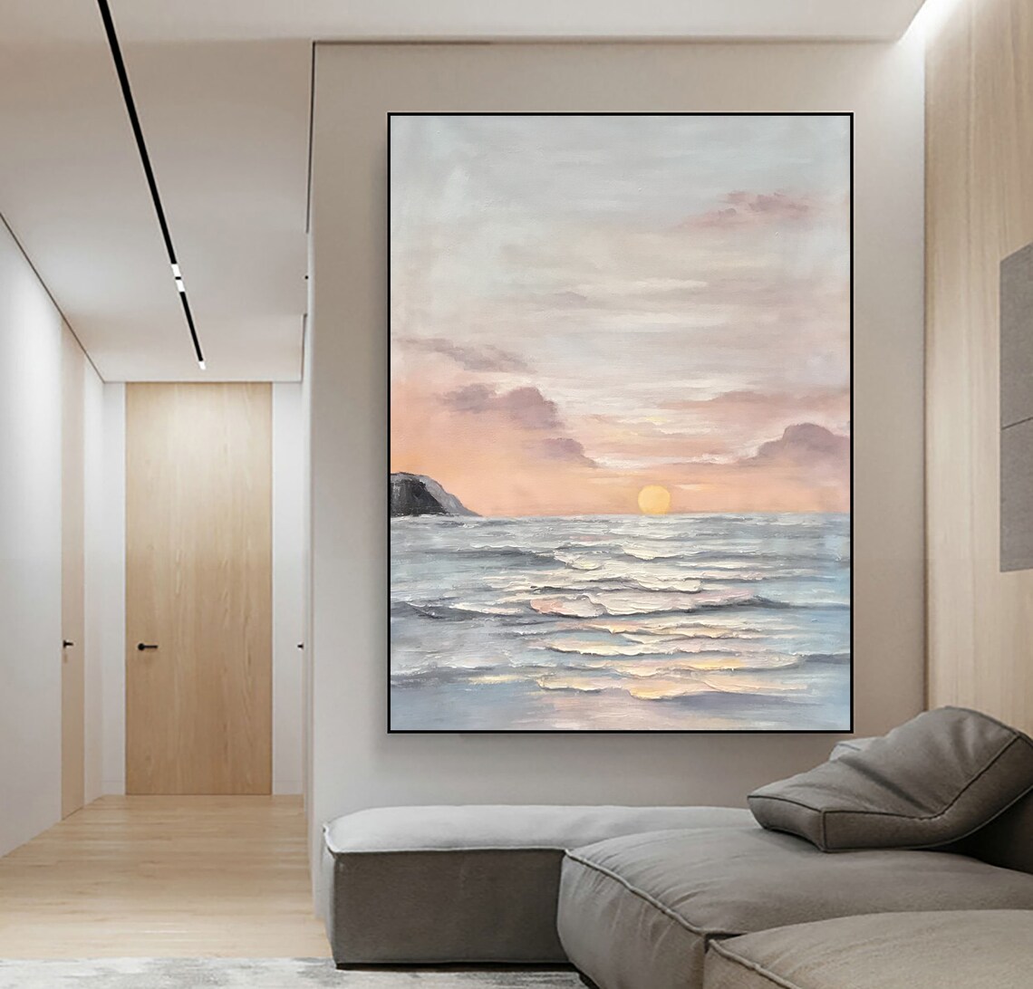 Soft Sunset Ocean Horizon Golden Textured Seascape Art Poster - Image 2