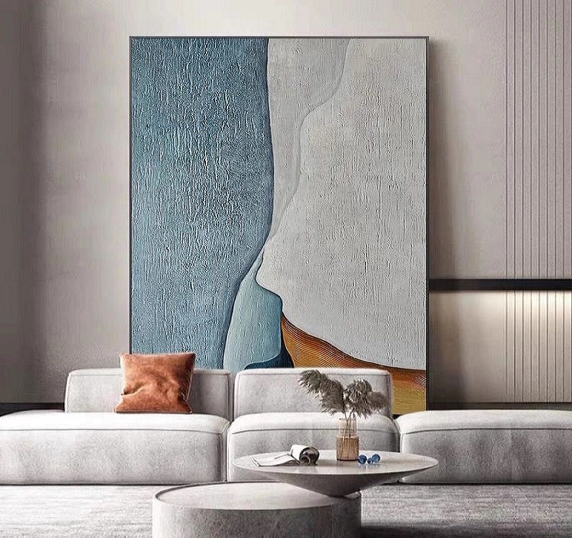 Blue Gray Coastline With Ochre Shore Moody Abstract Art Poster - Image 4