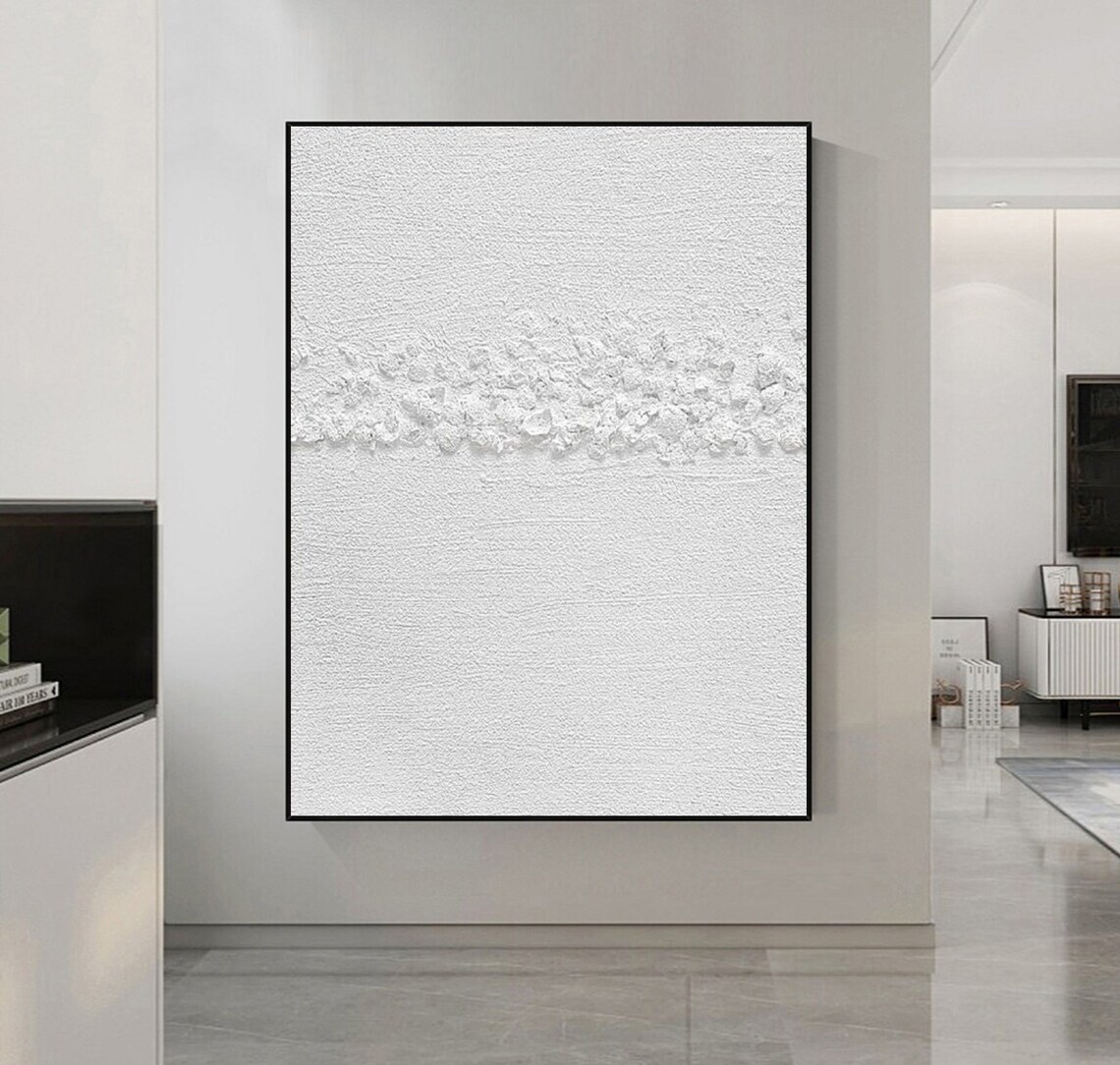 Nice White Minimalist Painting White 3d Textured Wall Art White Abstract Painting White Wabi Sabi Abstract Wall Art For Home Wall Decor - Image 3