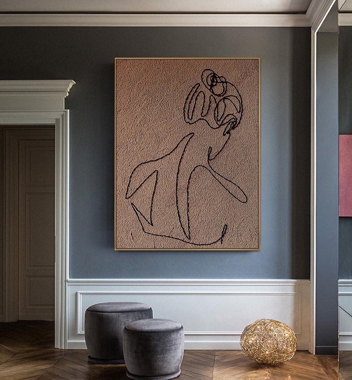 Brown Abstract Line Face Drawing Minimalist Boho Wall Poster - Image 4