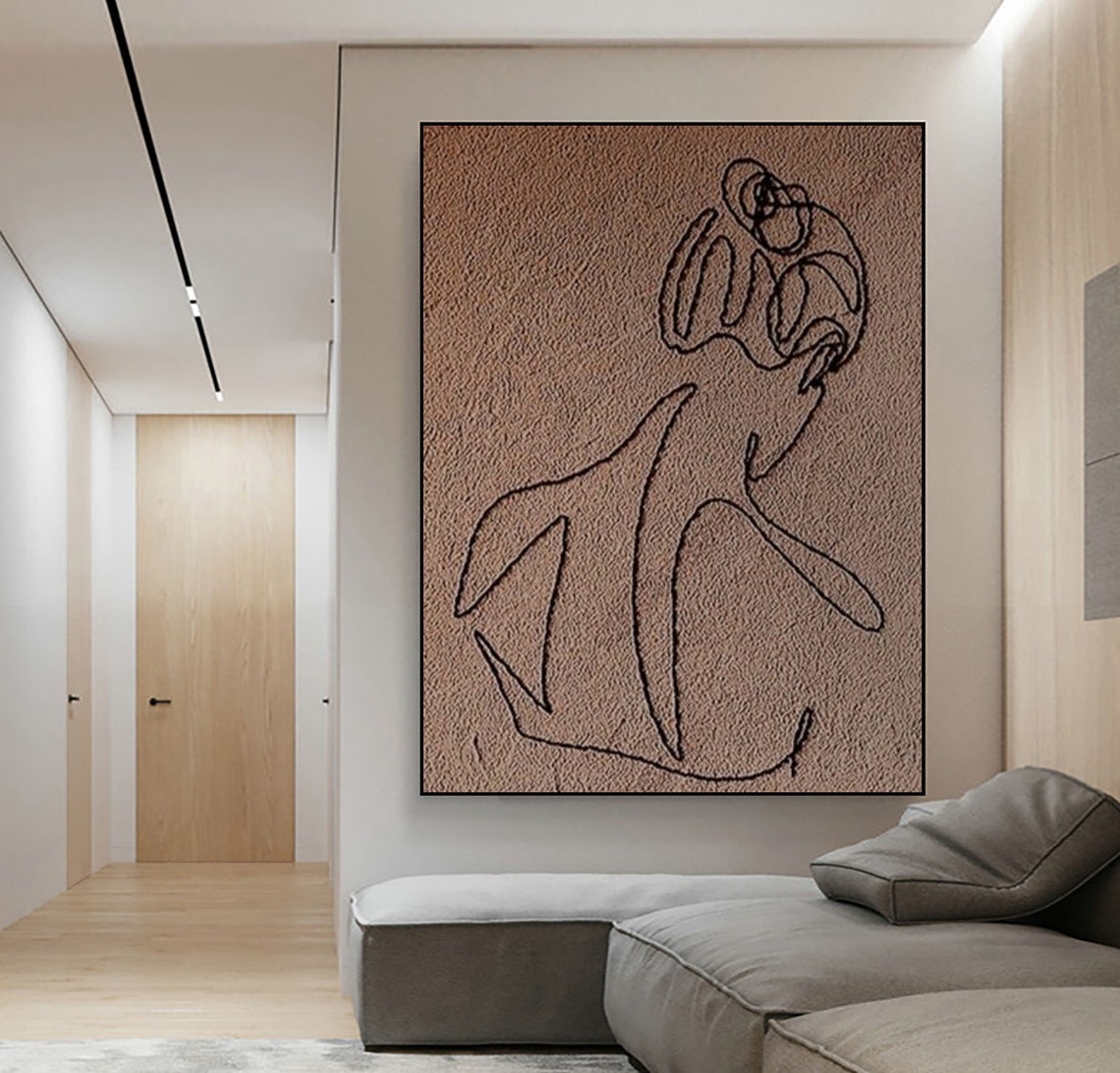 Brown Abstract Line Face Drawing Minimalist Boho Wall Poster - Image 2