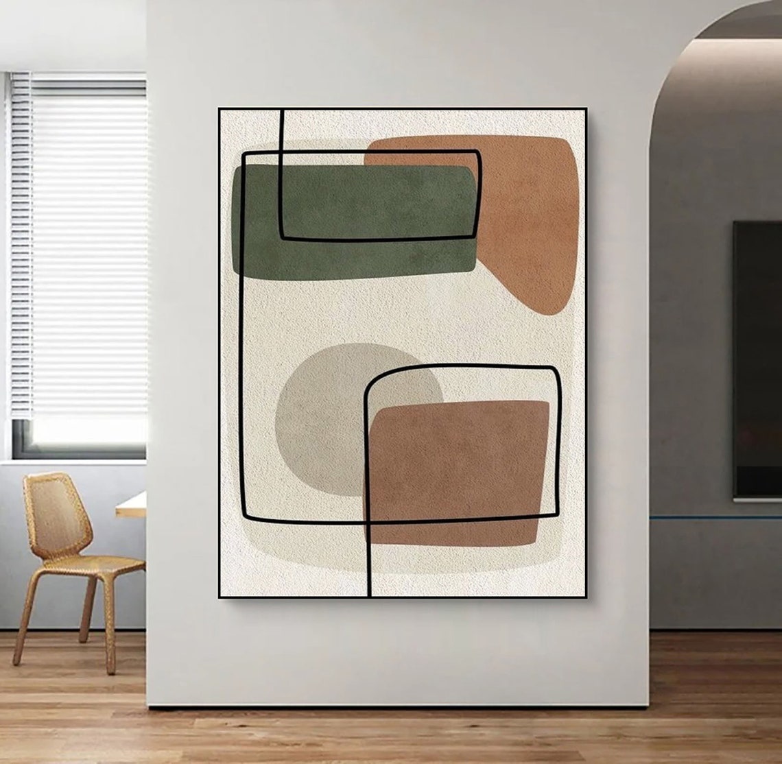 Large Beige Abstract Painting On Beige Textured Wall Art Brown Painting Green Painting Modern Minimalist Painting Wabi Sabi Wall Art - Image 5