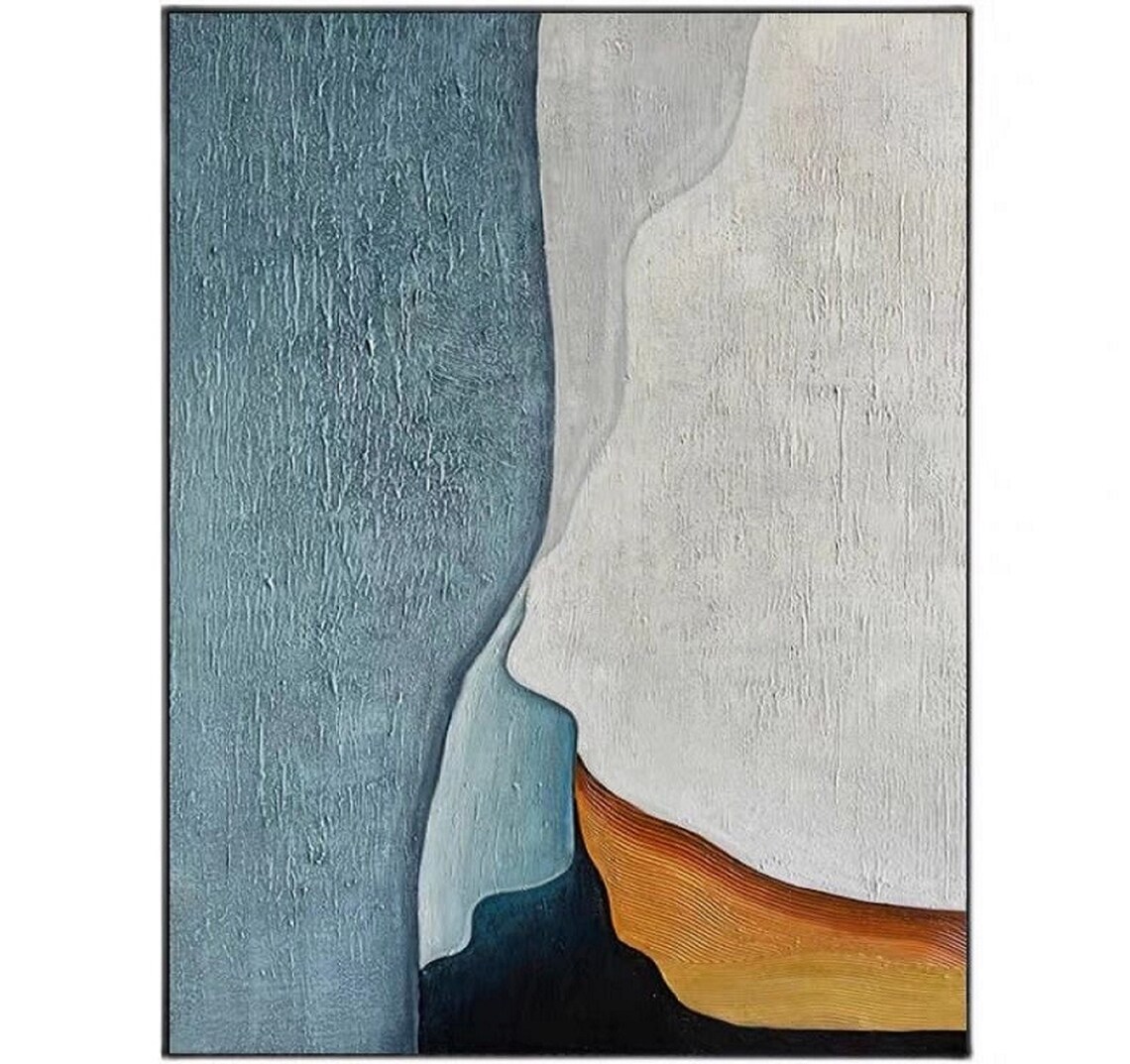 Blue Gray Coastline With Ochre Shore Moody Abstract Art Poster - Image 3