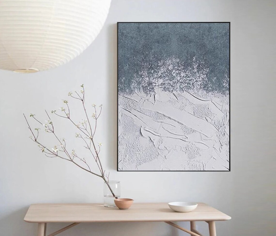 Dusty Blue and White Textured Minimalist Wabi Sabi Abstract Poster - Image 5