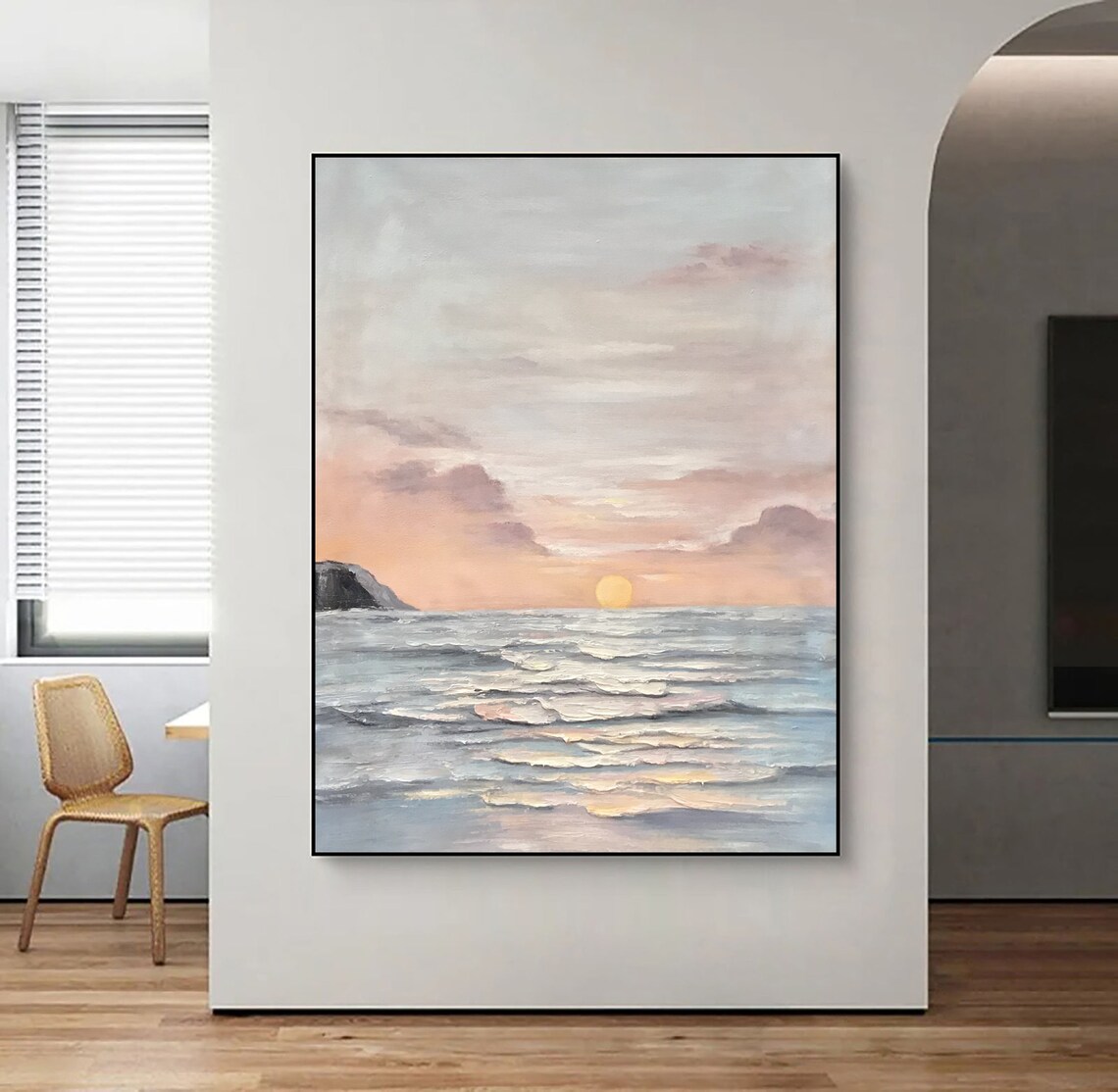 Soft Sunset Ocean Horizon Golden Textured Seascape Art Poster - Image 4
