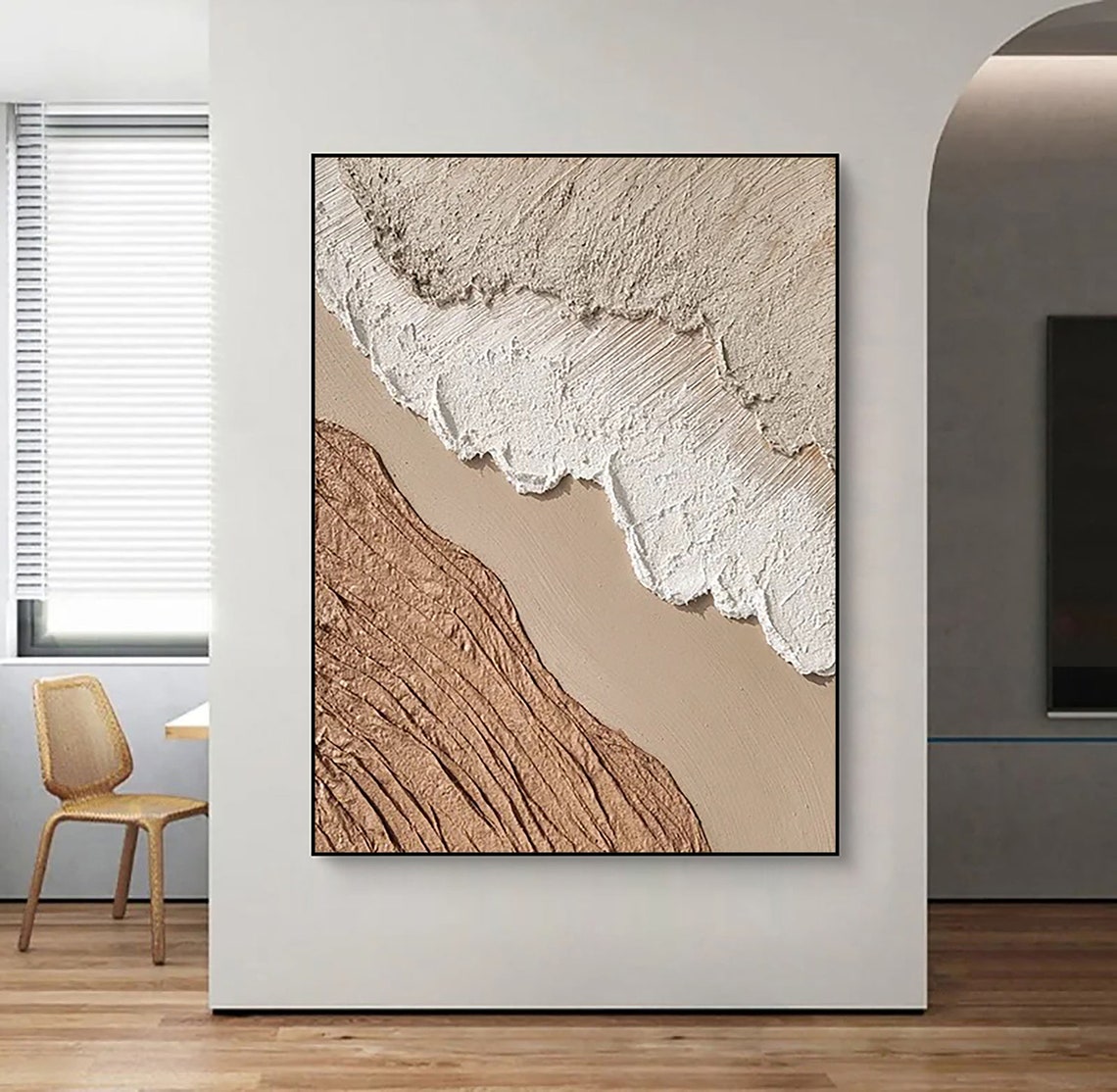 Original Brown Beige White Minimalist Abstract Painting For 3d Textured Wall Art For Beige White Textured Painting For Abstract Art - Image 5