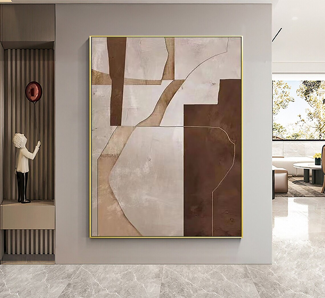 Beige Brown Cream Curved Line Geometric Boho Abstract Painting Poster - Image 2