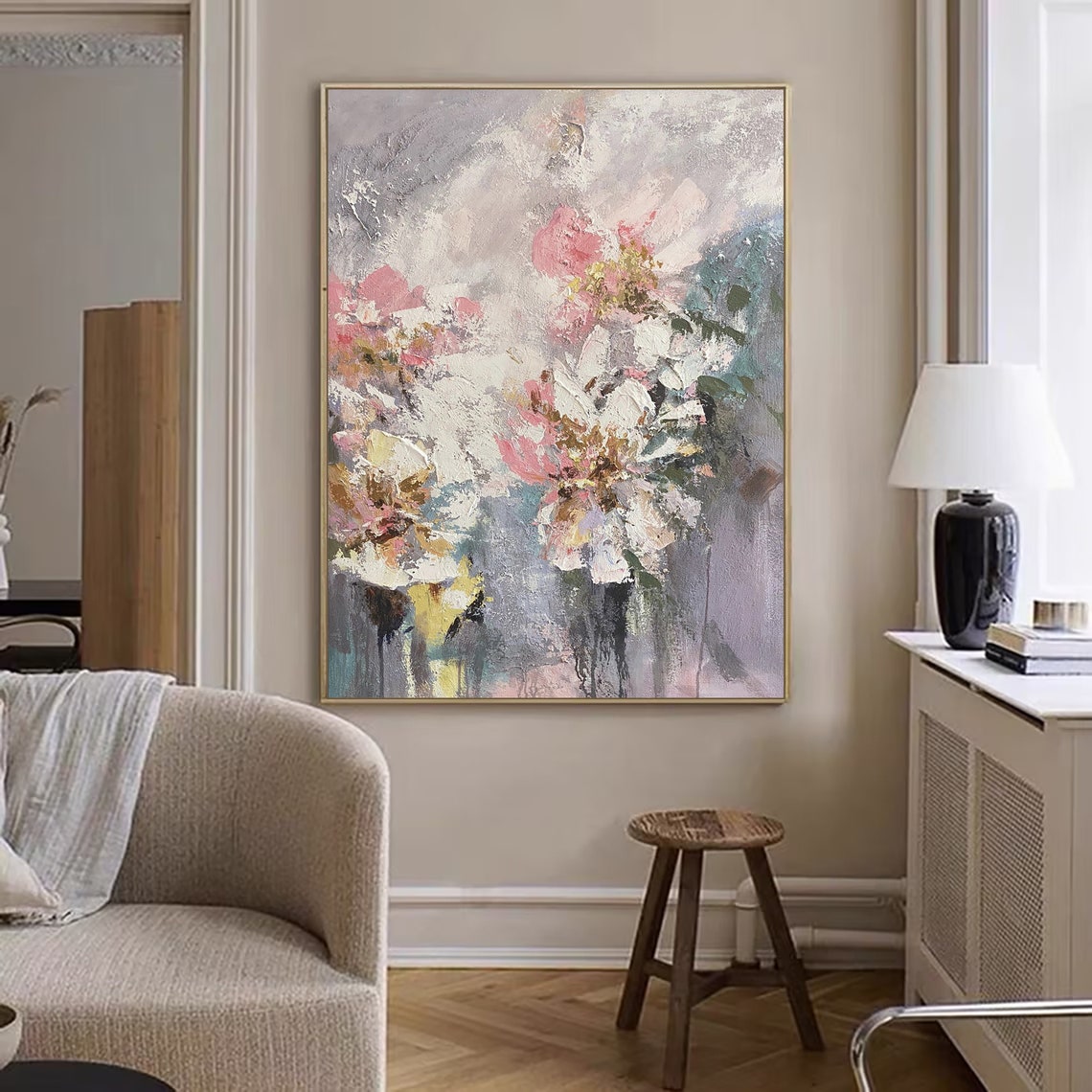 Pink White Impasto Flower Bouquet Abstract Floral Painting Poster - Image 4