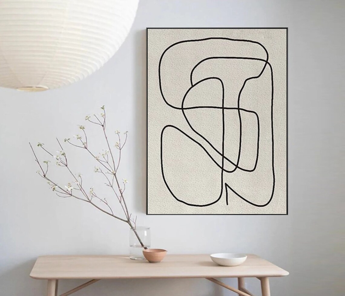 Black Continuous Line Abstract On Cream Minimalist Art Poster - Image 5