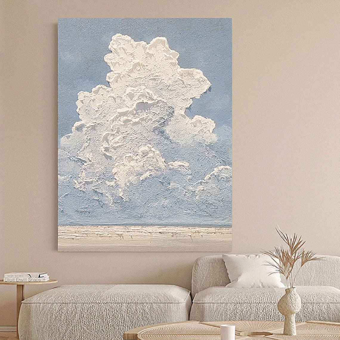 White Textured Cloud Blue Sky Beach Horizon Scenic Art Poster - Image 3
