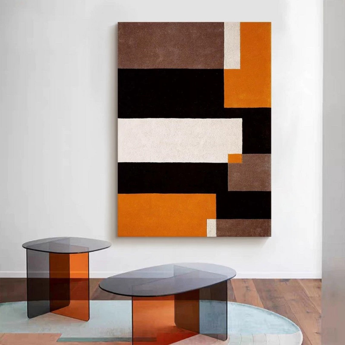 Bauhaus Style Black Orange White Blocks Retro Abstract Art Poster - Image 3