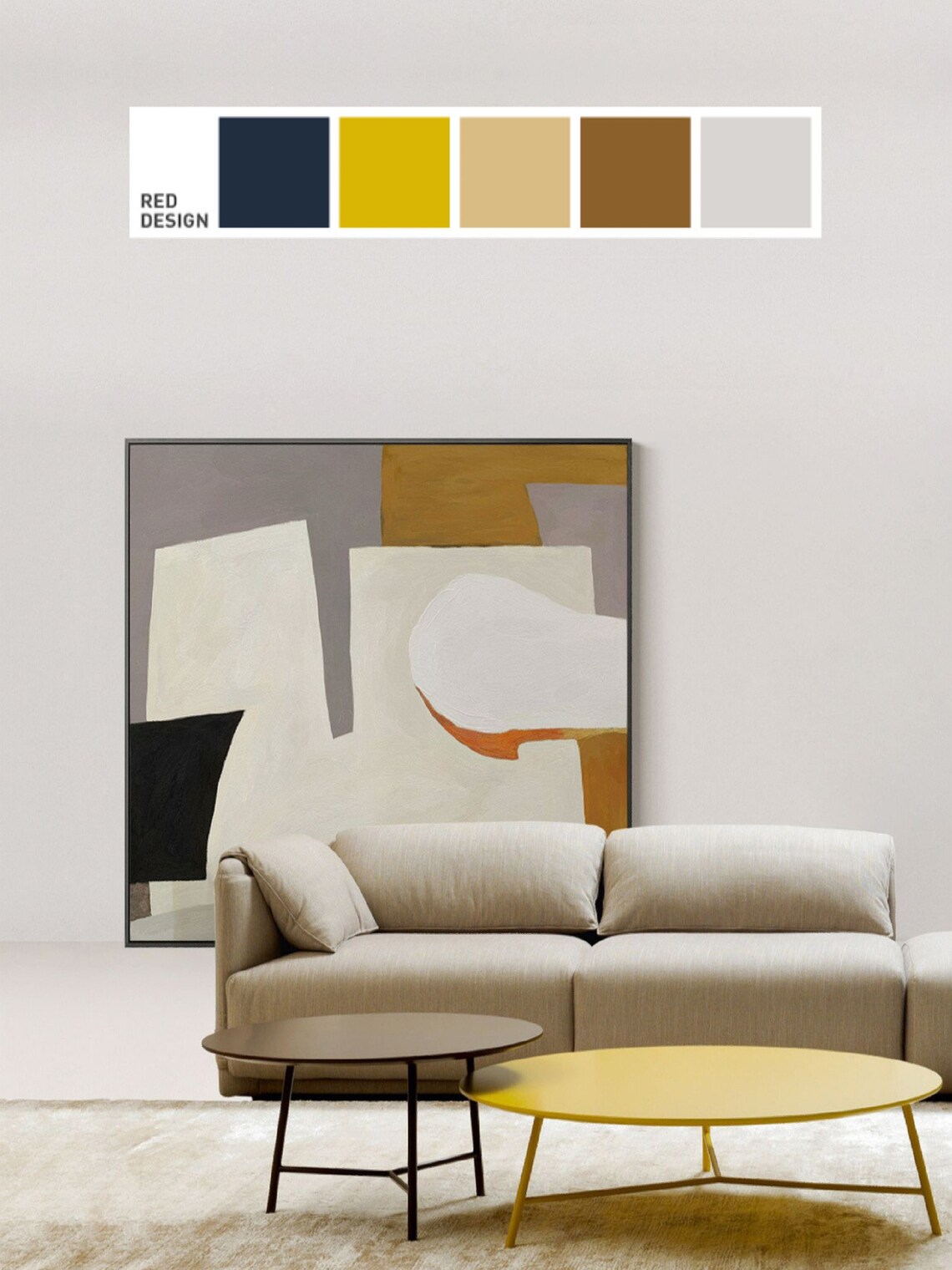 Mid Century Cream Mustard Black Color Block Gallery Abstract Poster - Image 2