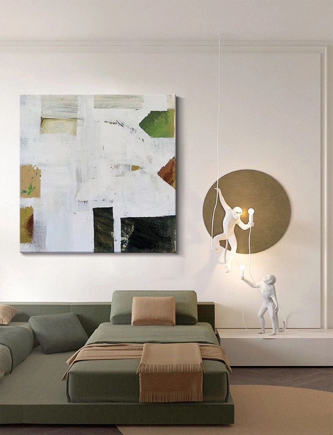 White Collage With Olive Green Black Blocks Textured Abstract Poster - Image 2