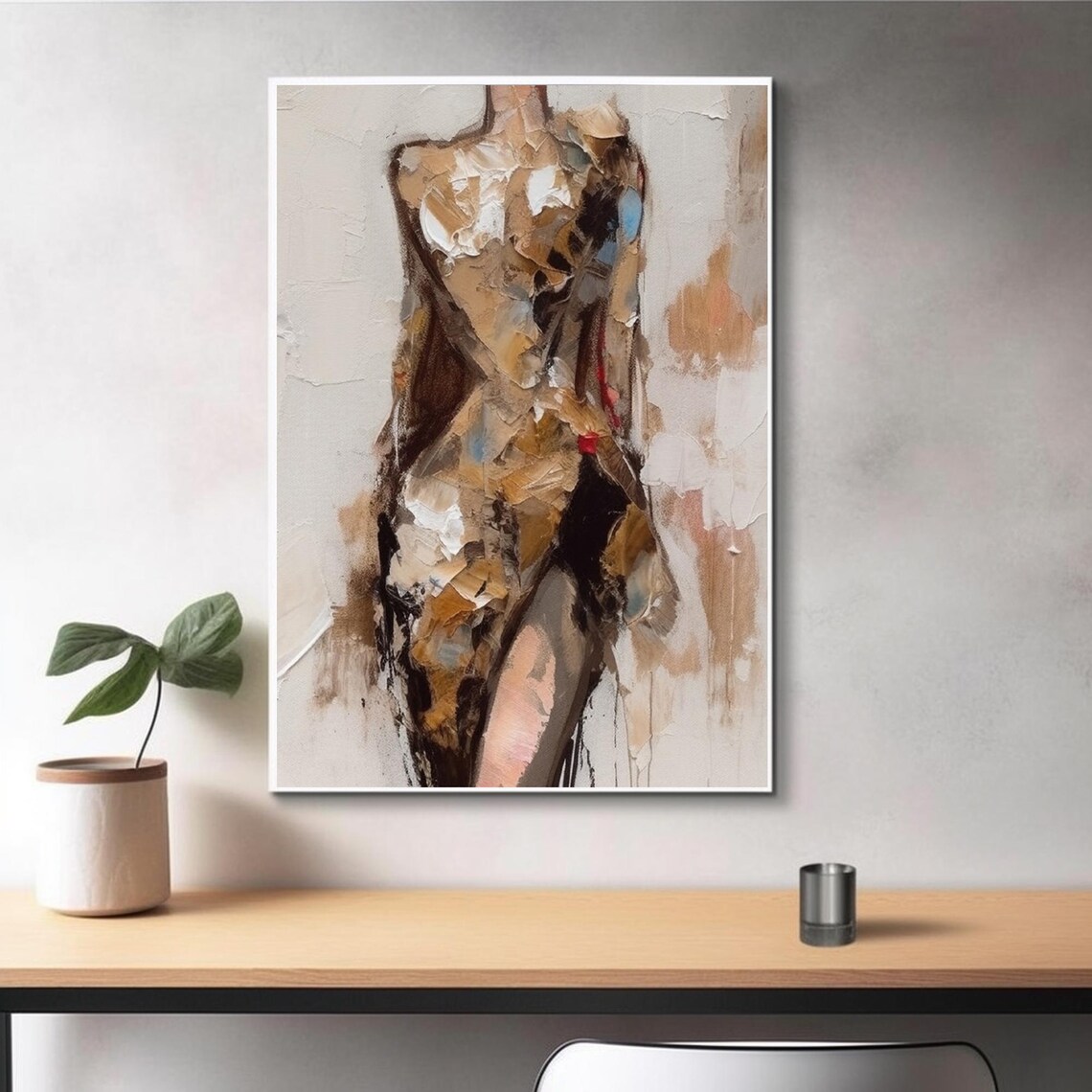 Abstract Female Torso Gold Brown Impasto Textured Figure Art Poster - Image 4