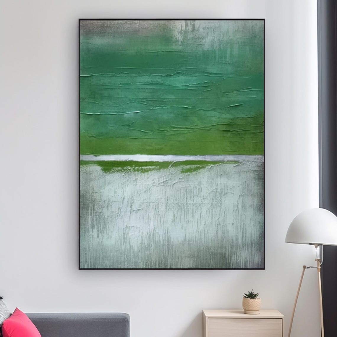 Green White Rain Abstract Vertical Texture Calming Decor Art Poster - Image 2