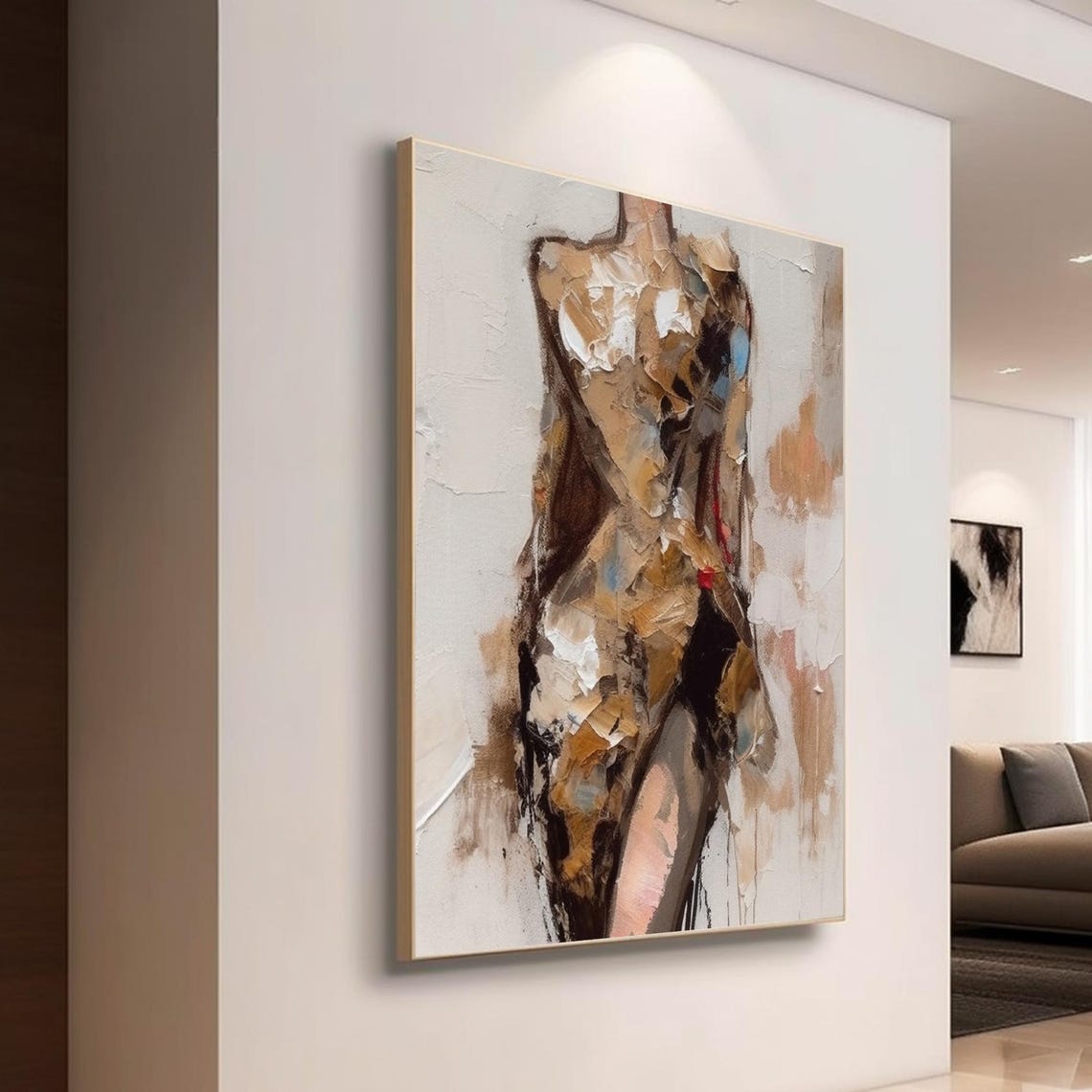 Abstract Female Torso Gold Brown Impasto Textured Figure Art Poster