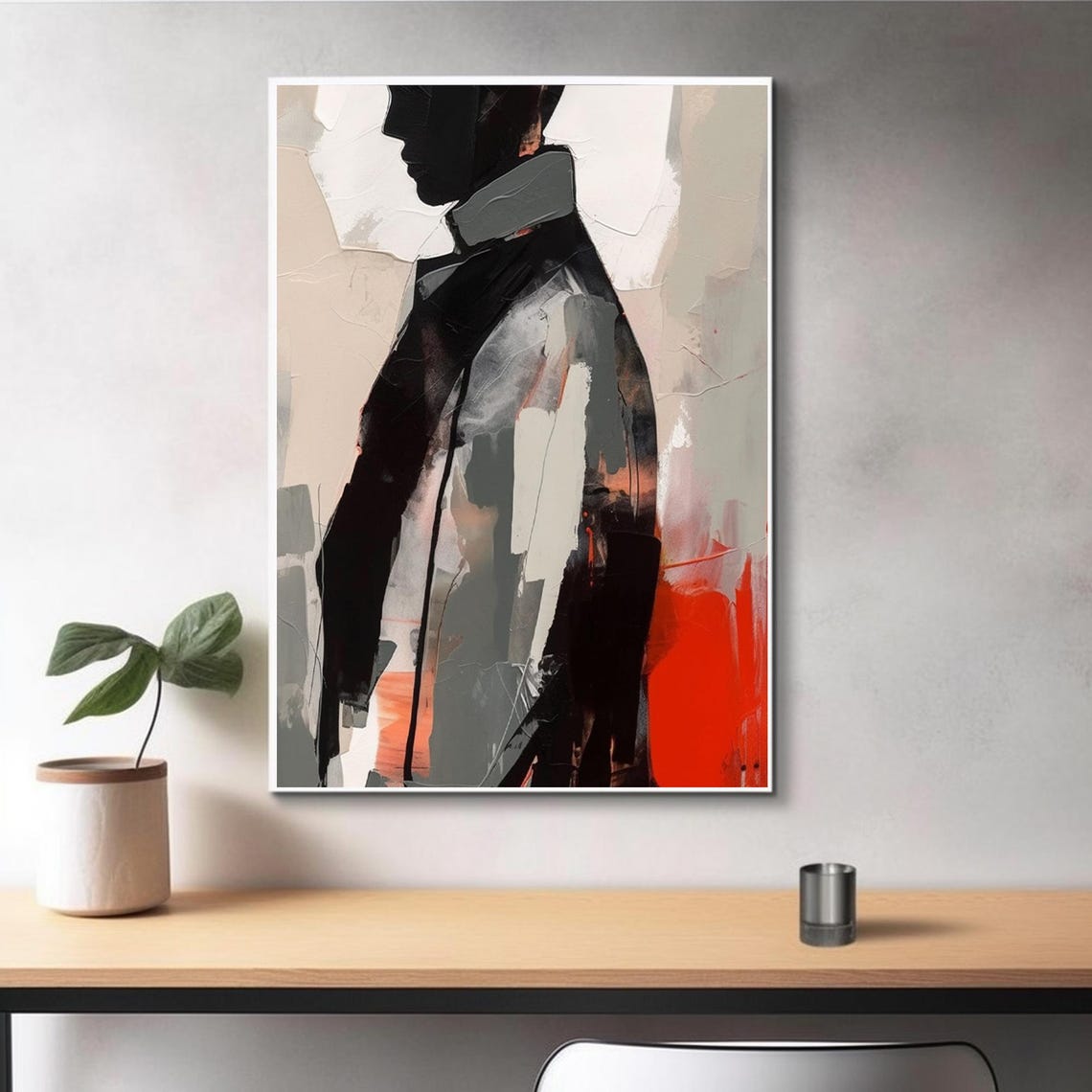 Abstract Man Profile Black Red Coat Modern Expressive Art Poster - Image 4