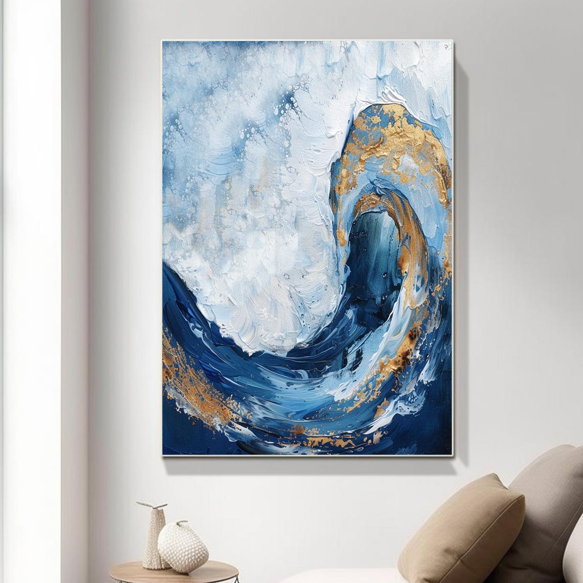 Blue Gold Ocean Wave Foam Crest Textured Abstract Seascape Art Poster - Image 5