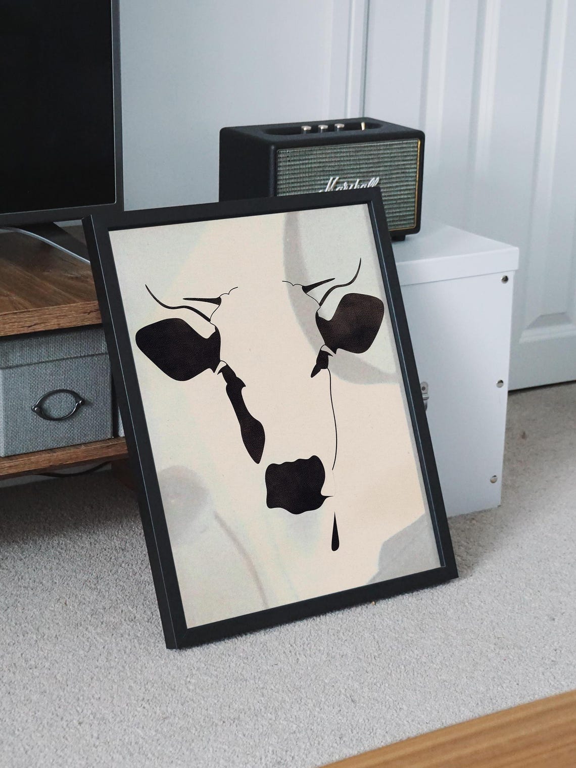 Minimalist Black Silhouette Cow Head on White Background Poster - Image 8