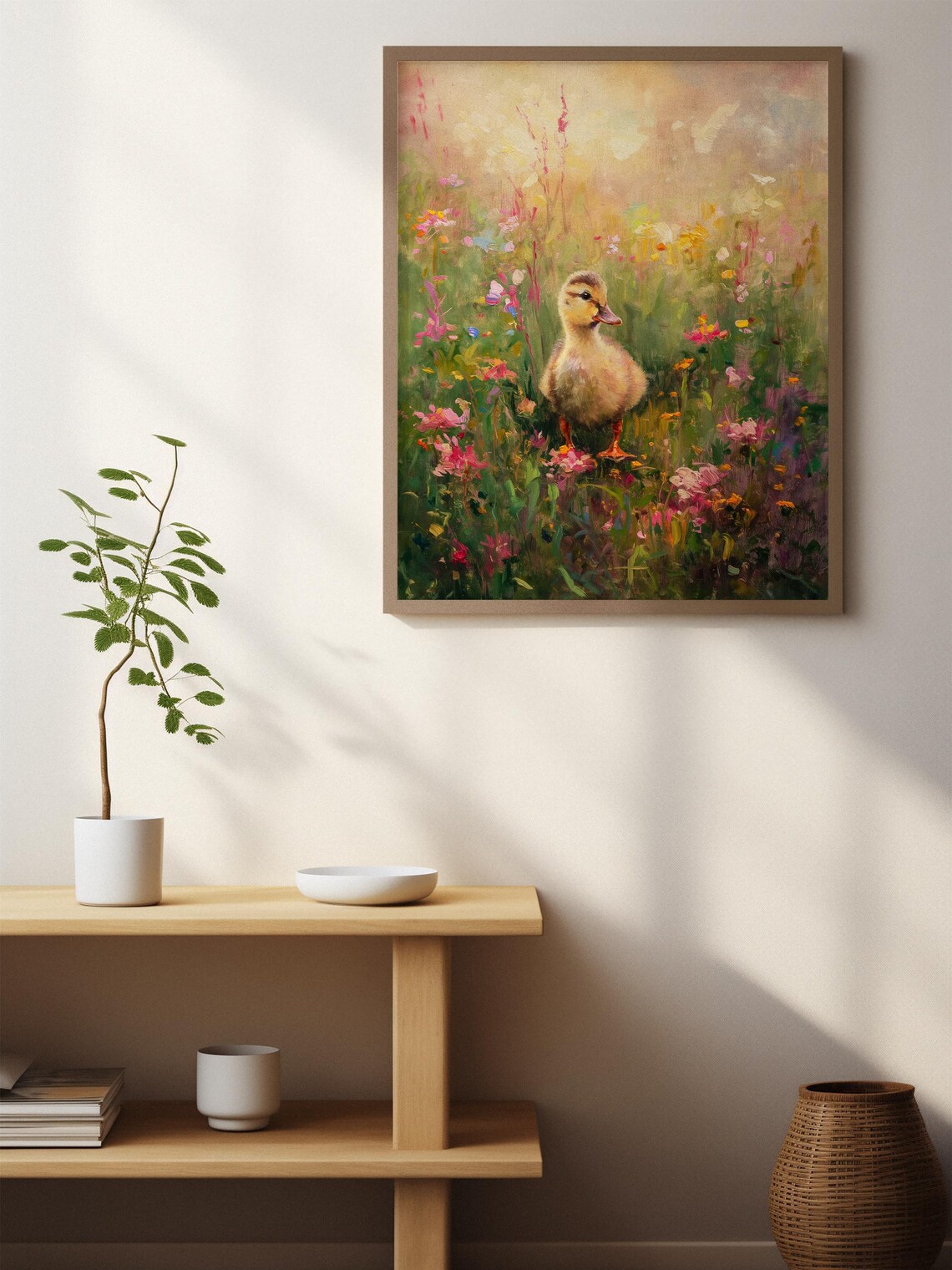 Sweet Fluffy Duckling in a Garden of Tall Pink Wildflowers Poster - Image 3