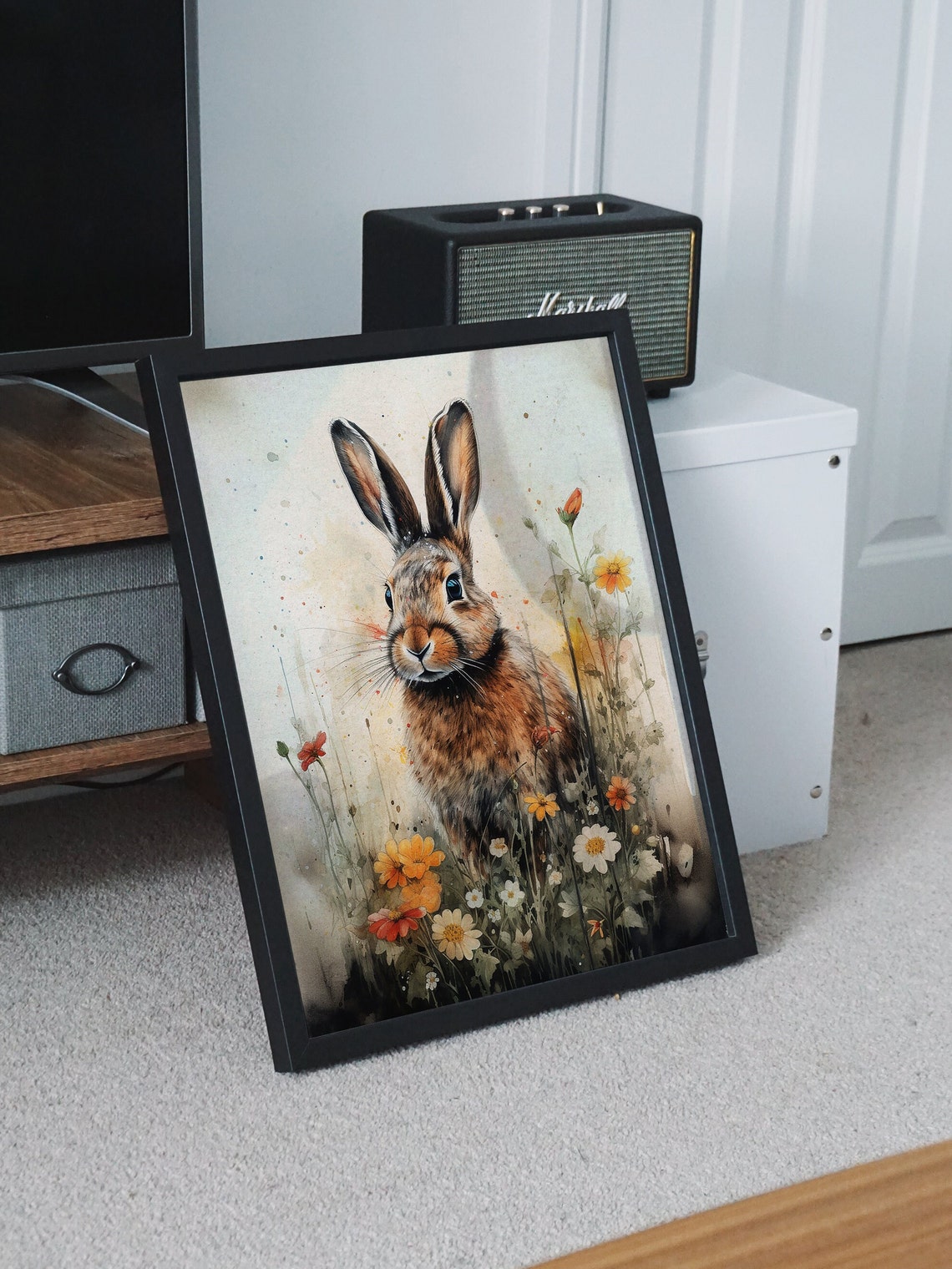 Brown Hare in Wildflower Garden Watercolor Meadow Art Poster - Image 8