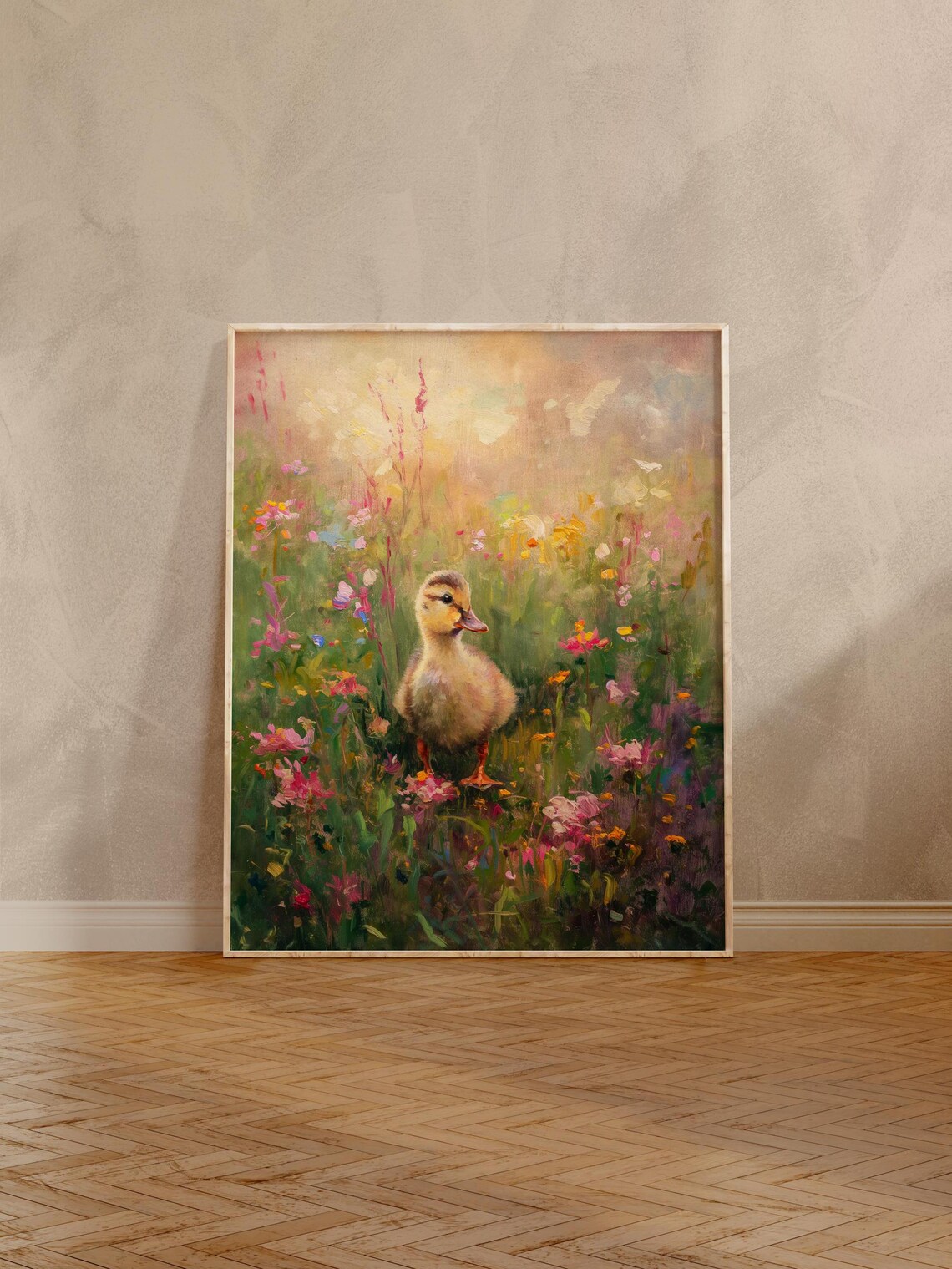Sweet Fluffy Duckling in a Garden of Tall Pink Wildflowers Poster - Image 8