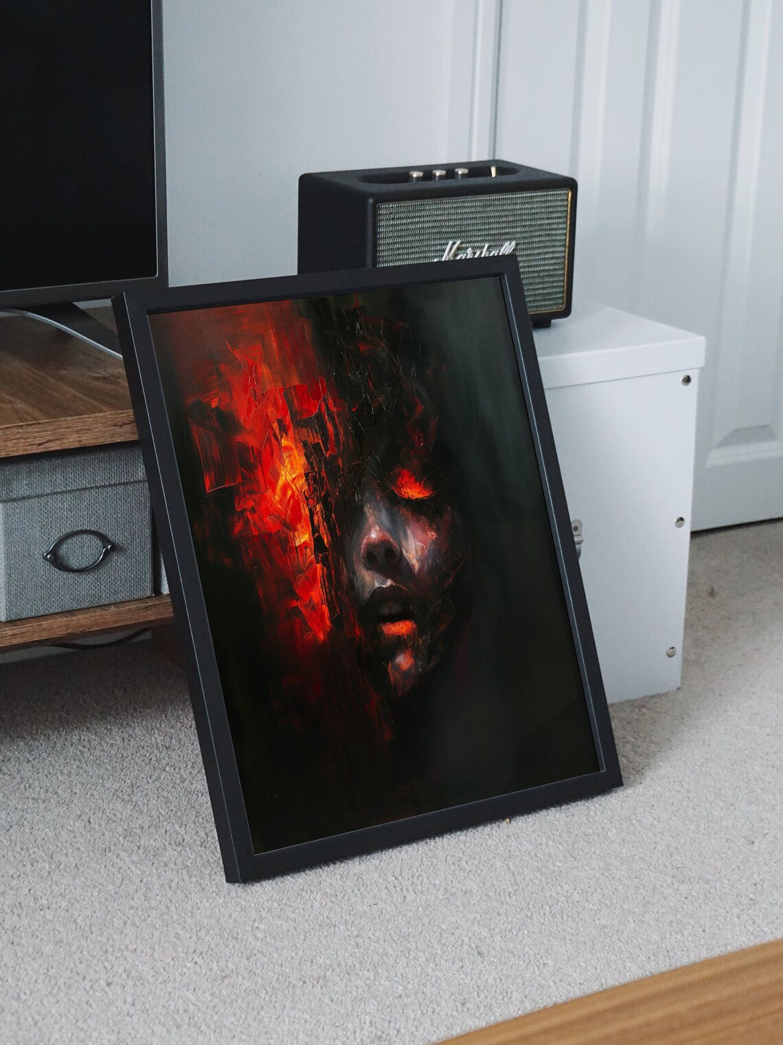 Demonic Face Engulfed in Fire Dark Horror Oil Painting Gothic Poster - Image 8
