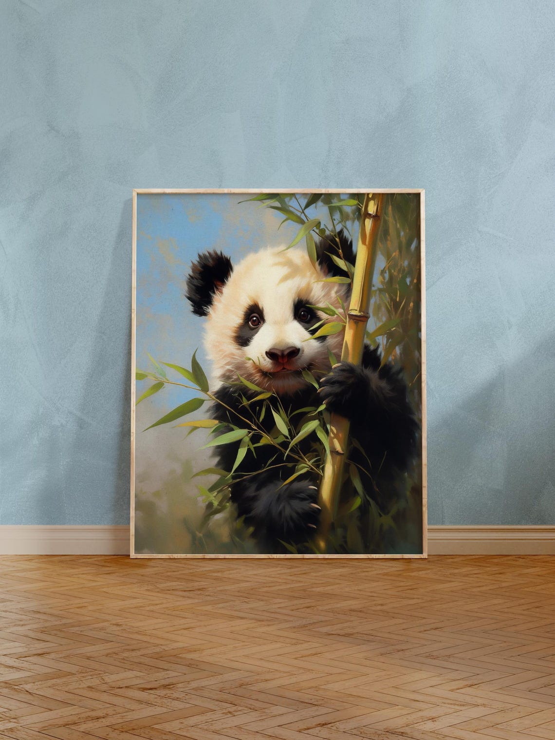 Sweet Baby Panda Hugging a Bamboo Stalk in Soft Pastel Tones Poster - Image 5